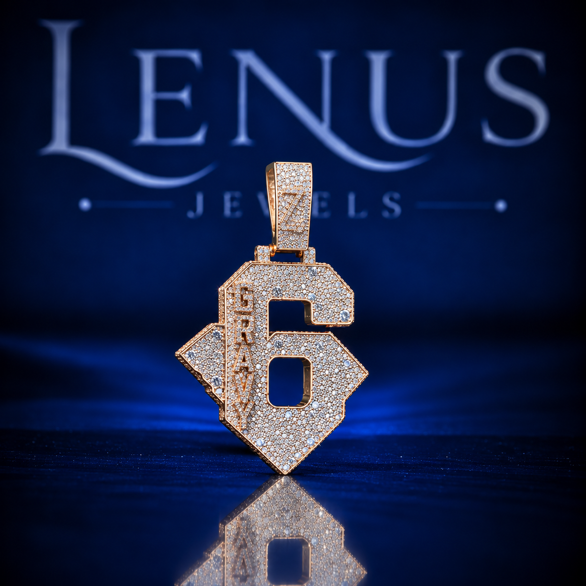 Iced Out Number 6 Moissanite Pendant – VVS 925 Sterling Silver Gold Finish Hip Hop Number Pendant for Men & Women