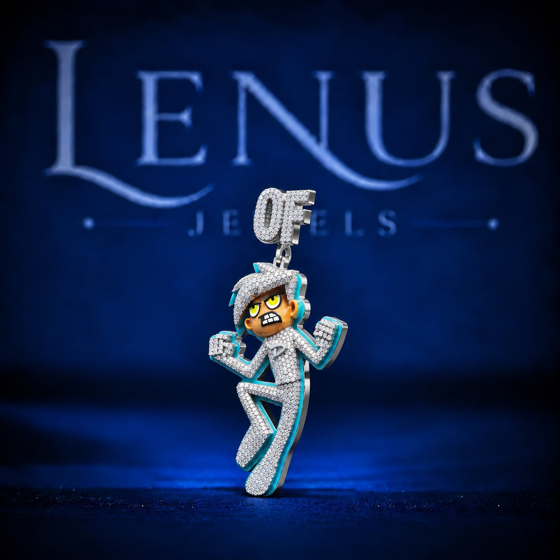 OF Cartoon Boy Iced Out Moissanite Pendant – VVS D Color 925 Sterling Silver Hip Hop Character Charm, Turquoise Enamel Streetwear Jewelry Gift