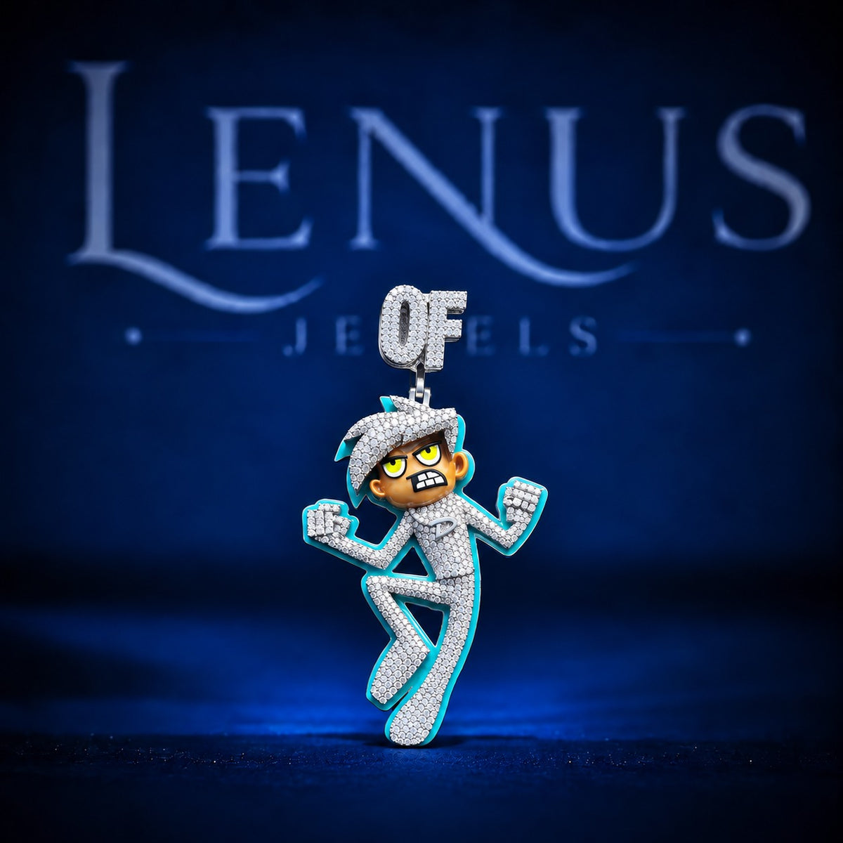 OF Cartoon Boy Iced Out Moissanite Pendant – VVS D Color 925 Sterling Silver Hip Hop Character Charm, Turquoise Enamel Streetwear Jewelry Gift