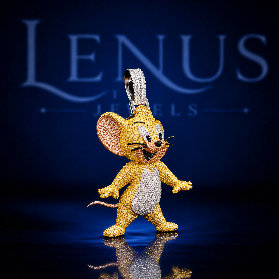 Jerry Mouse Iced Out VVS Moissanite Pendant – 925 Sterling Silver 3D Cartoon Hip Hop Jewelry
