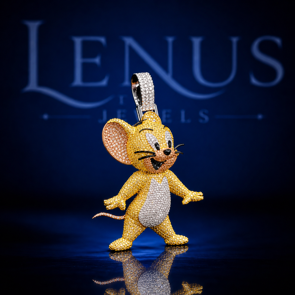 Jerry Mouse Iced Out VVS Moissanite Pendant – 925 Sterling Silver 3D Cartoon Hip Hop Jewelry