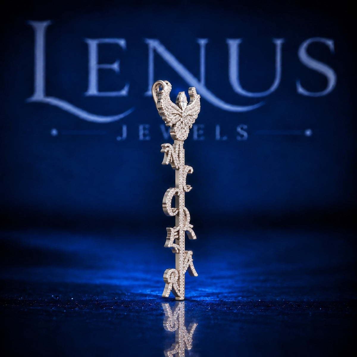 Custom Phoenix Bird Vertical Letter Pendant – VVS Moissanite Iced Out 925 Sterling Silver Hip Hop Statement Jewelry for Men & Women