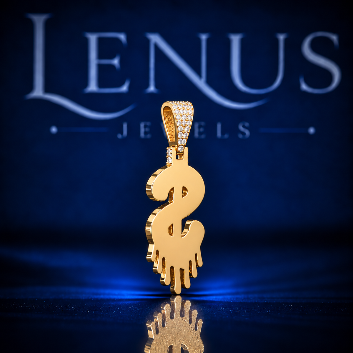 Iced Out Dollar Sign Moissanite Pendant – VVS 925 Sterling Silver Gold Finish Dripping Money Hip Hop Pendant for Men & Women
