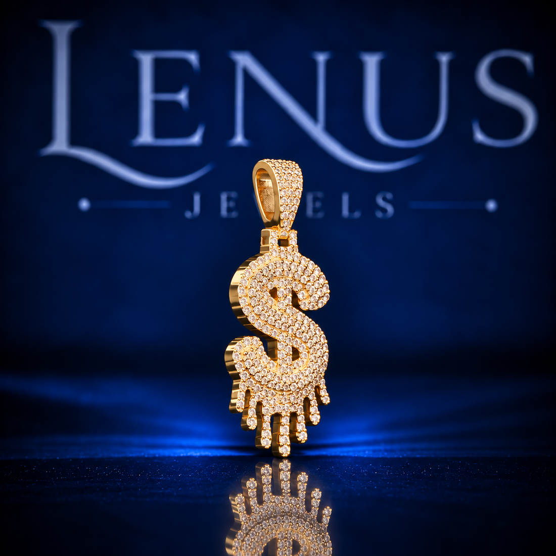 Iced Out Dollar Sign Moissanite Pendant – VVS 925 Sterling Silver Gold Finish Dripping Money Hip Hop Pendant for Men & Women