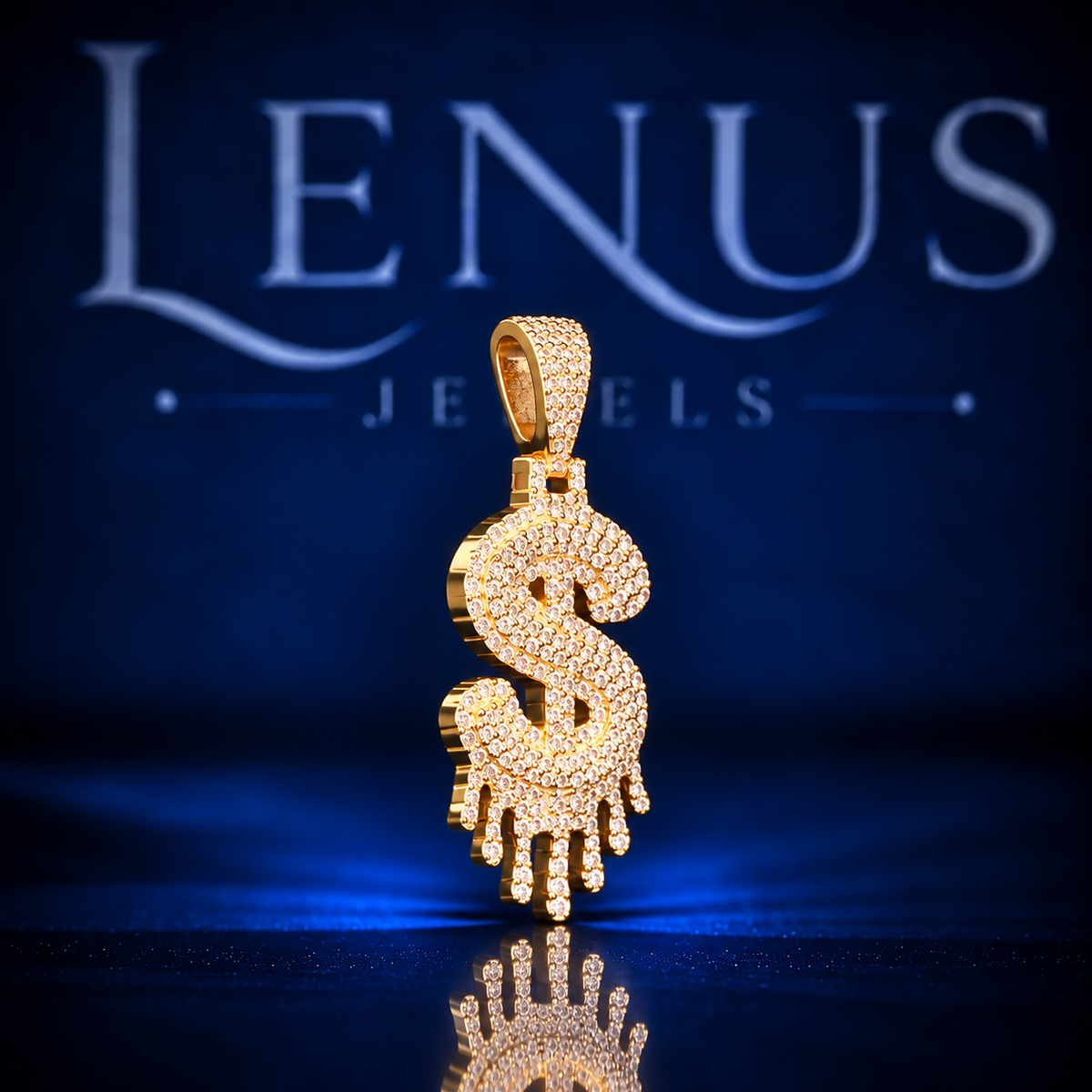 Iced Out Dollar Sign Moissanite Pendant – VVS 925 Sterling Silver Gold Finish Dripping Money Hip Hop Pendant for Men & Women