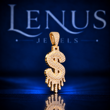 Iced Out Dollar Sign Moissanite Pendant – VVS 925 Sterling Silver Gold Finish Dripping Money Hip Hop Pendant for Men & Women