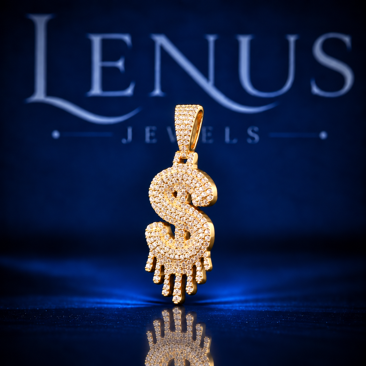 Iced Out Dollar Sign Moissanite Pendant – VVS 925 Sterling Silver Gold Finish Dripping Money Hip Hop Pendant for Men & Women