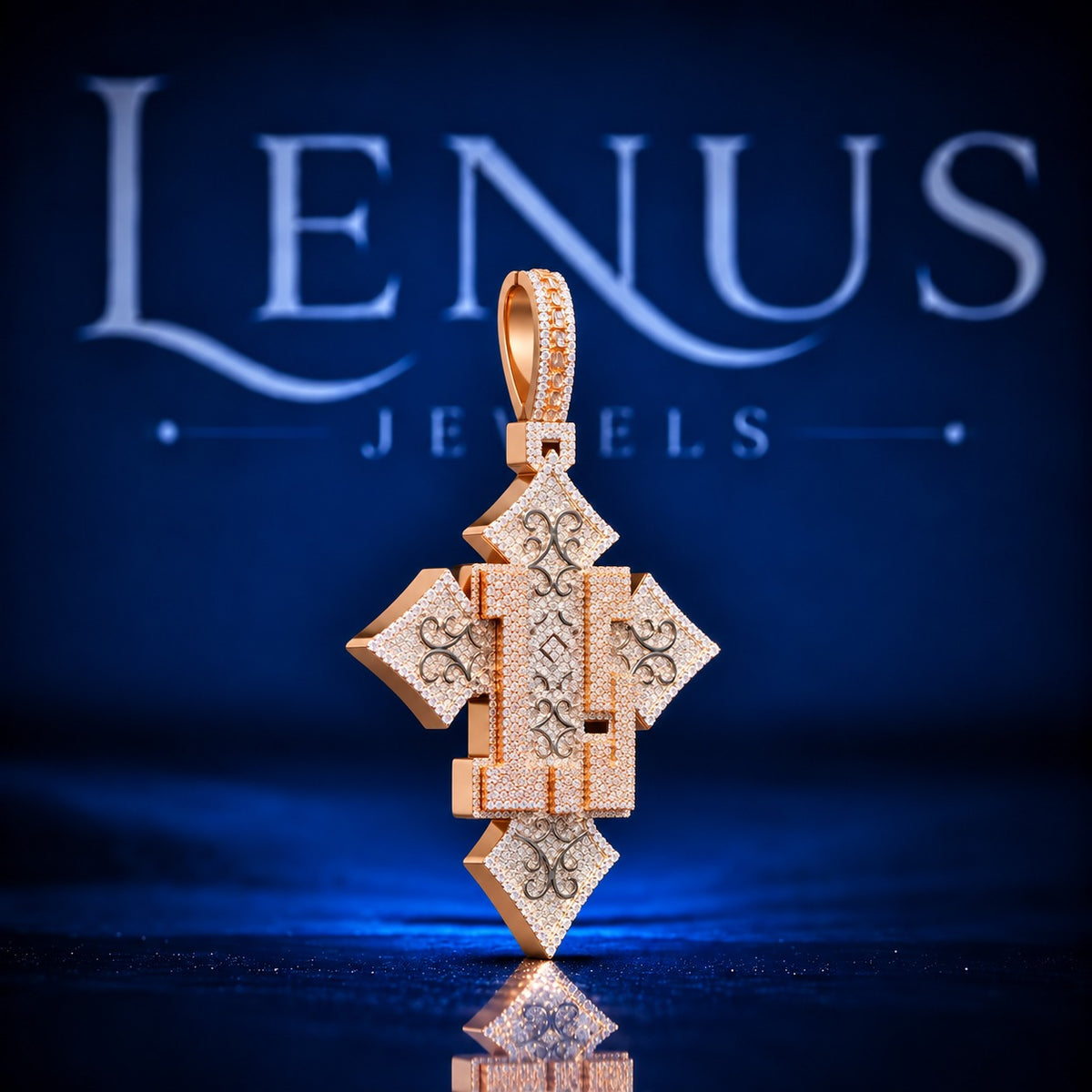 Custom Geometric Cross Iced Out Moissanite Pendant – VVS D Color 925 Sterling Silver Two Tone Rose Gold Hip Hop Diamond Style Pendant for Men Women