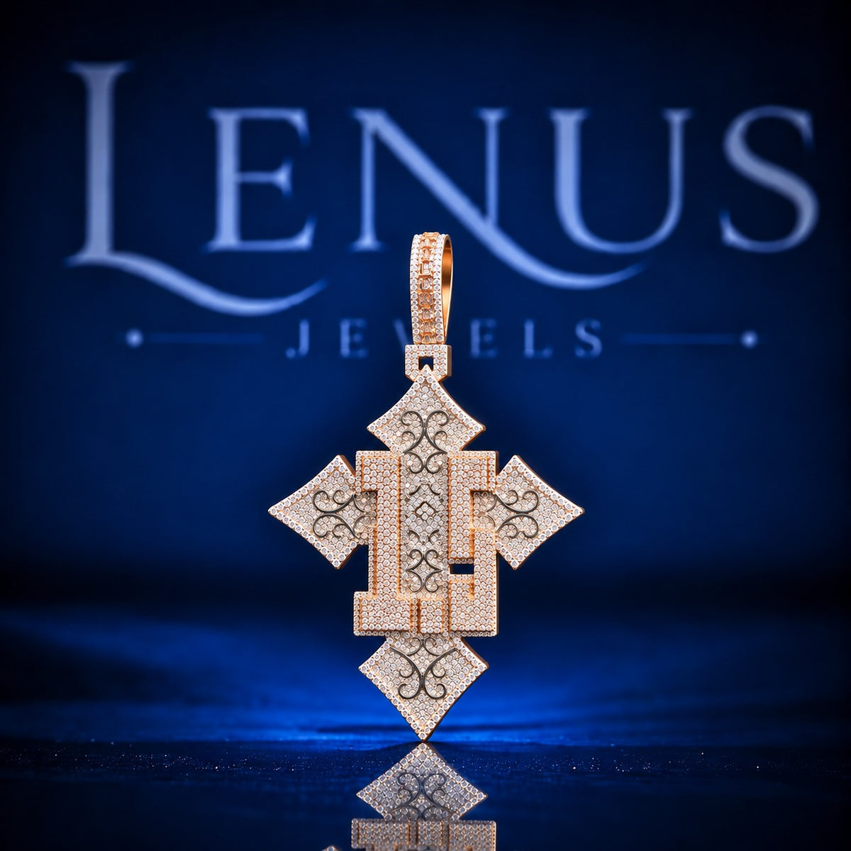 Custom Geometric Cross Iced Out Moissanite Pendant – VVS D Color 925 Sterling Silver Two Tone Rose Gold Hip Hop Diamond Style Pendant for Men Women