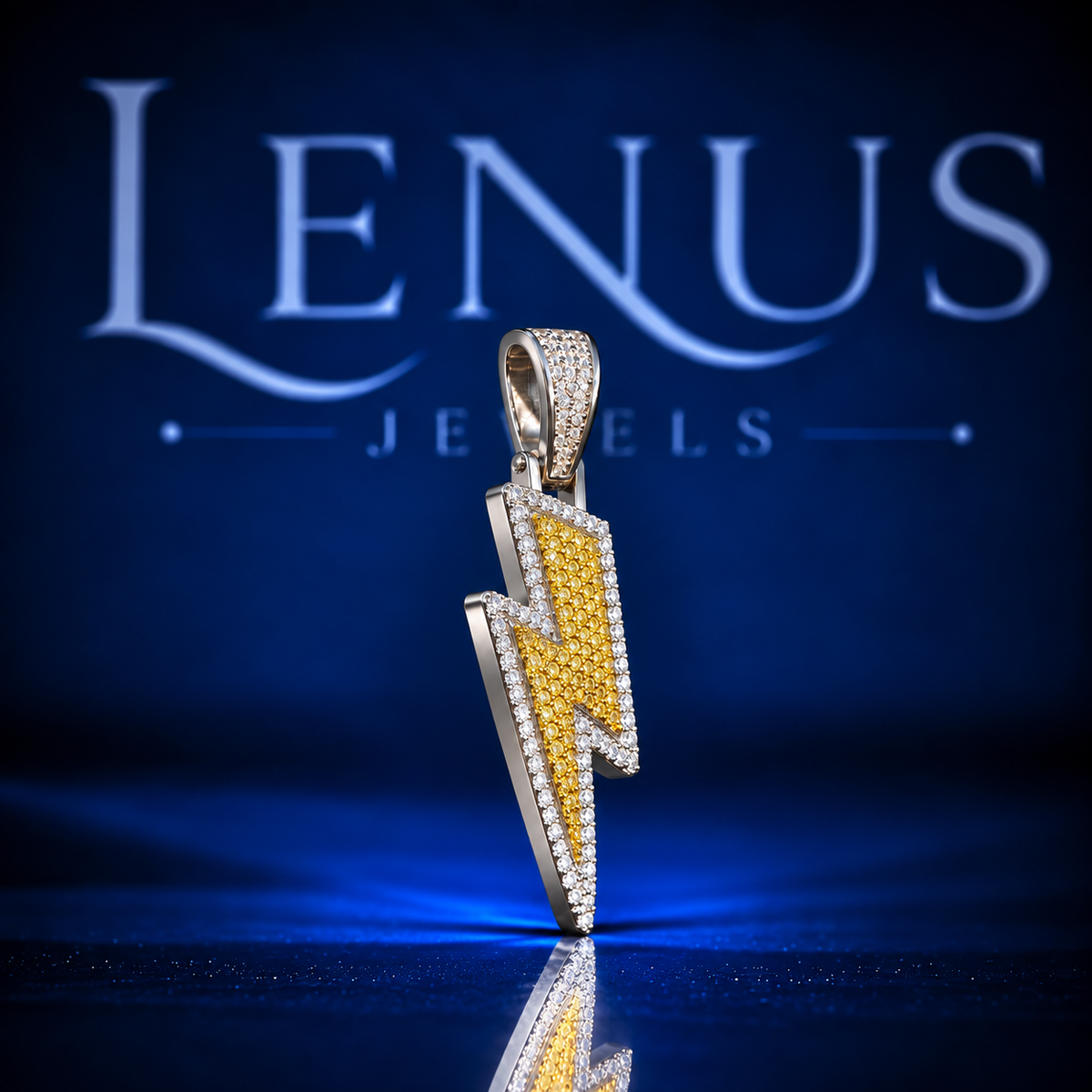 Iced Out Lightning Bolt Moissanite Pendant – VVS Two Tone 925 Sterling Silver Hip Hop Thunder Bolt Pendant for Men & Women