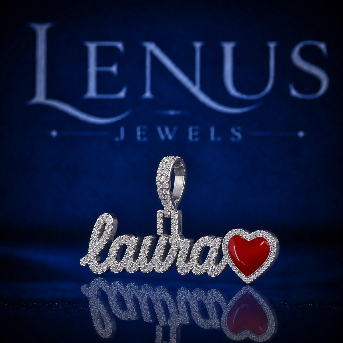 Custom Name Moissanite Pendant with Red Heart – VVS Iced Out 925 Sterling Silver Personalized Hip Hop Jewelry