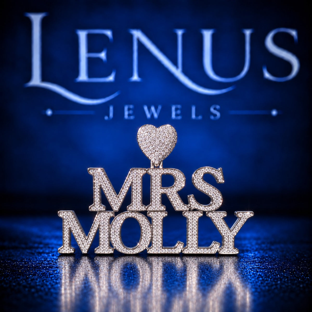 Custom MRS MOLLY Iced Out Moissanite Pendant – VVS D Color 925 Sterling Silver Heart Bail Name Pendant, Hip Hop Jewelry for Women