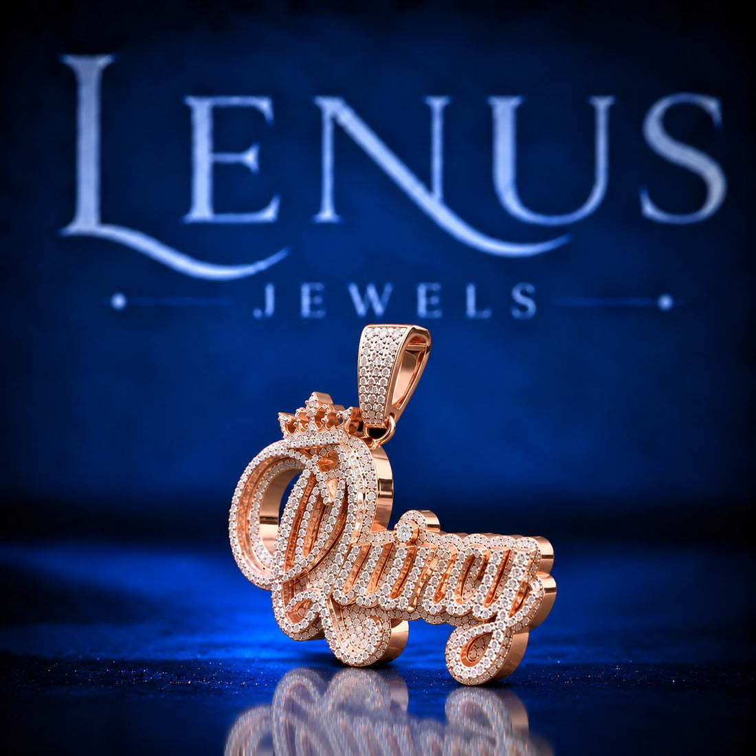 Iced Out Quincy Name Pendant – VVS Moissanite 925 Sterling Silver Rose Gold Finish Custom Script Name Hip Hop Pendant