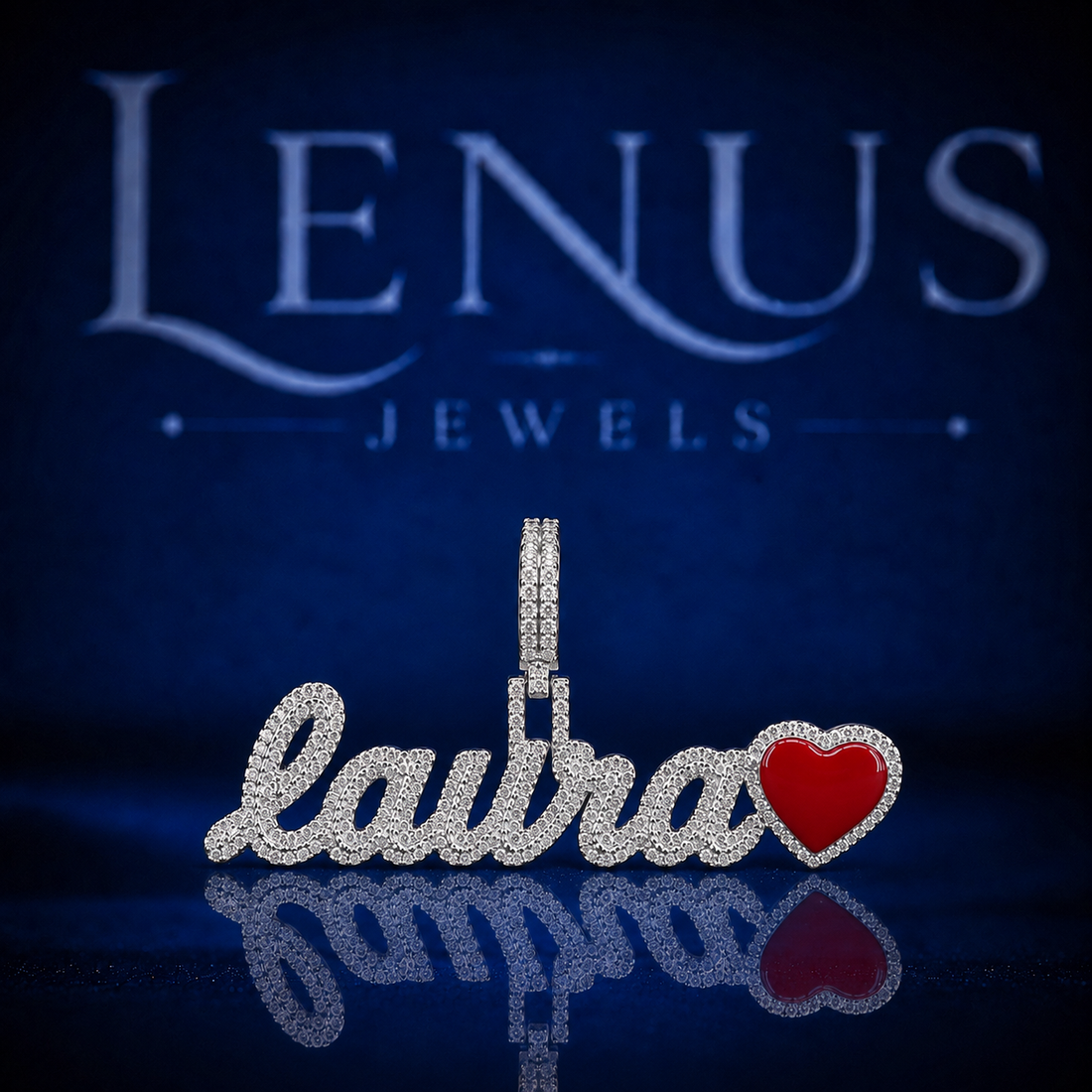 Custom Name Moissanite Pendant with Red Heart – VVS Iced Out 925 Sterling Silver Personalized Hip Hop Jewelry