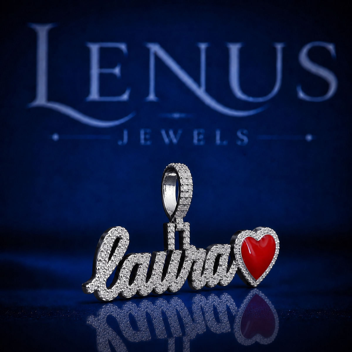 Custom Name Moissanite Pendant with Red Heart – VVS Iced Out 925 Sterling Silver Personalized Hip Hop Jewelry