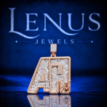 Custom Initial Moissanite Pendant – Iced Out Baguette VVS Moissanite 925 Sterling Silver Letter Pendant with Ant Accent