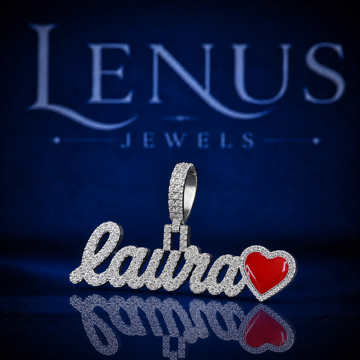 Custom Name Moissanite Pendant with Red Heart – VVS Iced Out 925 Sterling Silver Personalized Hip Hop Jewelry