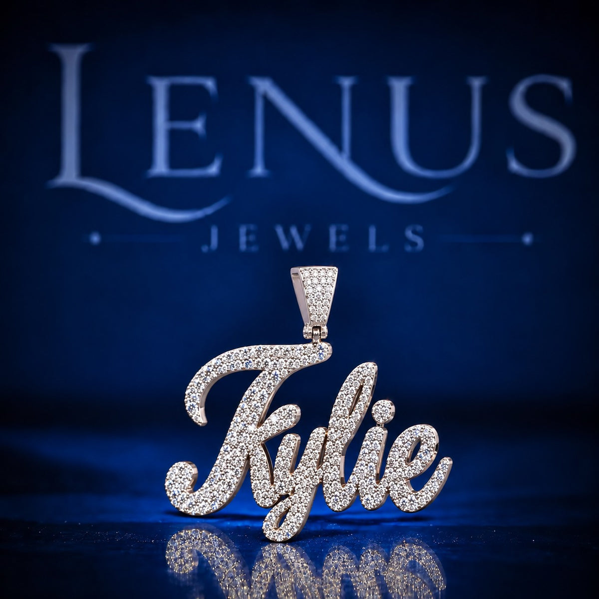 Custom Kylie Iced Out Moissanite Name Pendant – VVS D Color 925 Sterling Silver, Personalized Cursive Script Hip Hop Jewelry