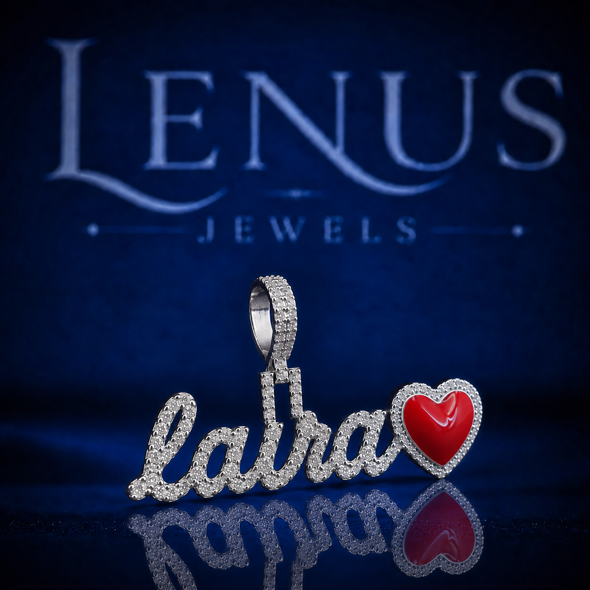 Custom Name Moissanite Pendant with Red Heart – VVS Iced Out 925 Sterling Silver Personalized Hip Hop Jewelry
