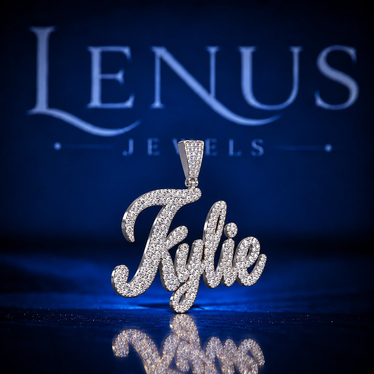 Custom Kylie Iced Out Moissanite Name Pendant – VVS D Color 925 Sterling Silver, Personalized Cursive Script Hip Hop Jewelry
