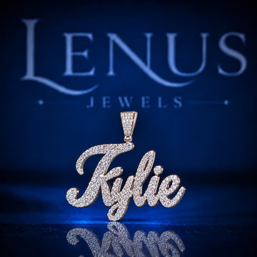 Custom Kylie Iced Out Moissanite Name Pendant – VVS D Color 925 Sterling Silver, Personalized Cursive Script Hip Hop Jewelry