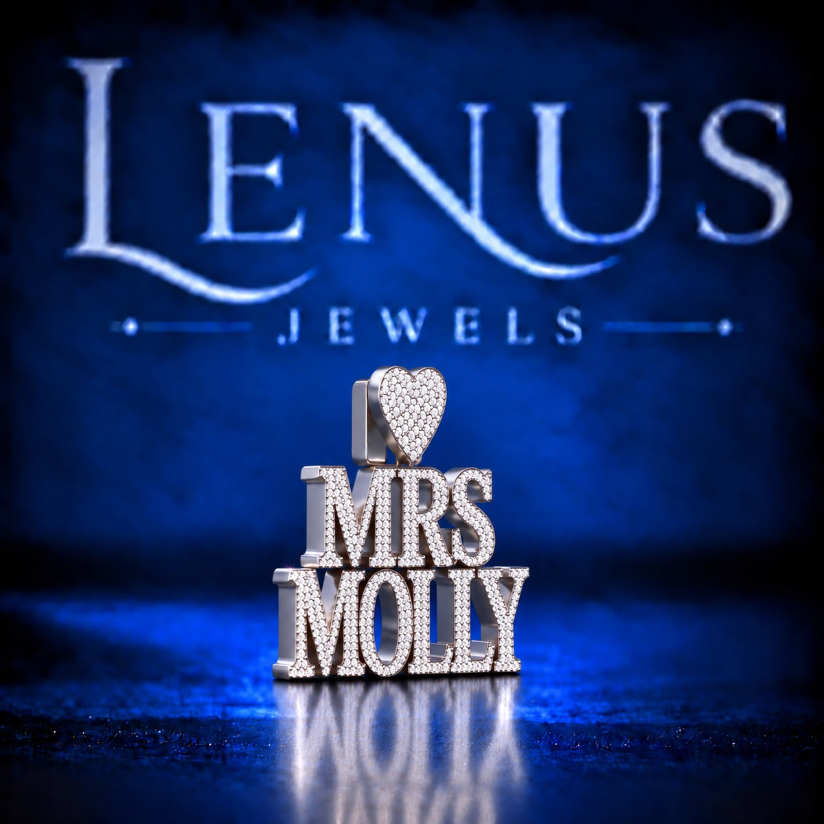 Custom MRS MOLLY Iced Out Moissanite Pendant – VVS D Color 925 Sterling Silver Heart Bail Name Pendant, Hip Hop Jewelry for Women