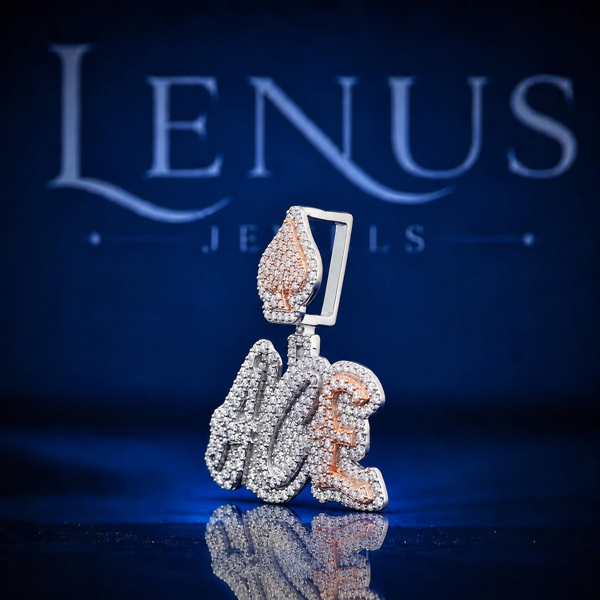Custom ACE Iced Out Moissanite Pendant – VVS D Color 925 Sterling Silver Two Tone Rose Gold Hip Hop Name Pendant, Spade Jewelry for Men Women