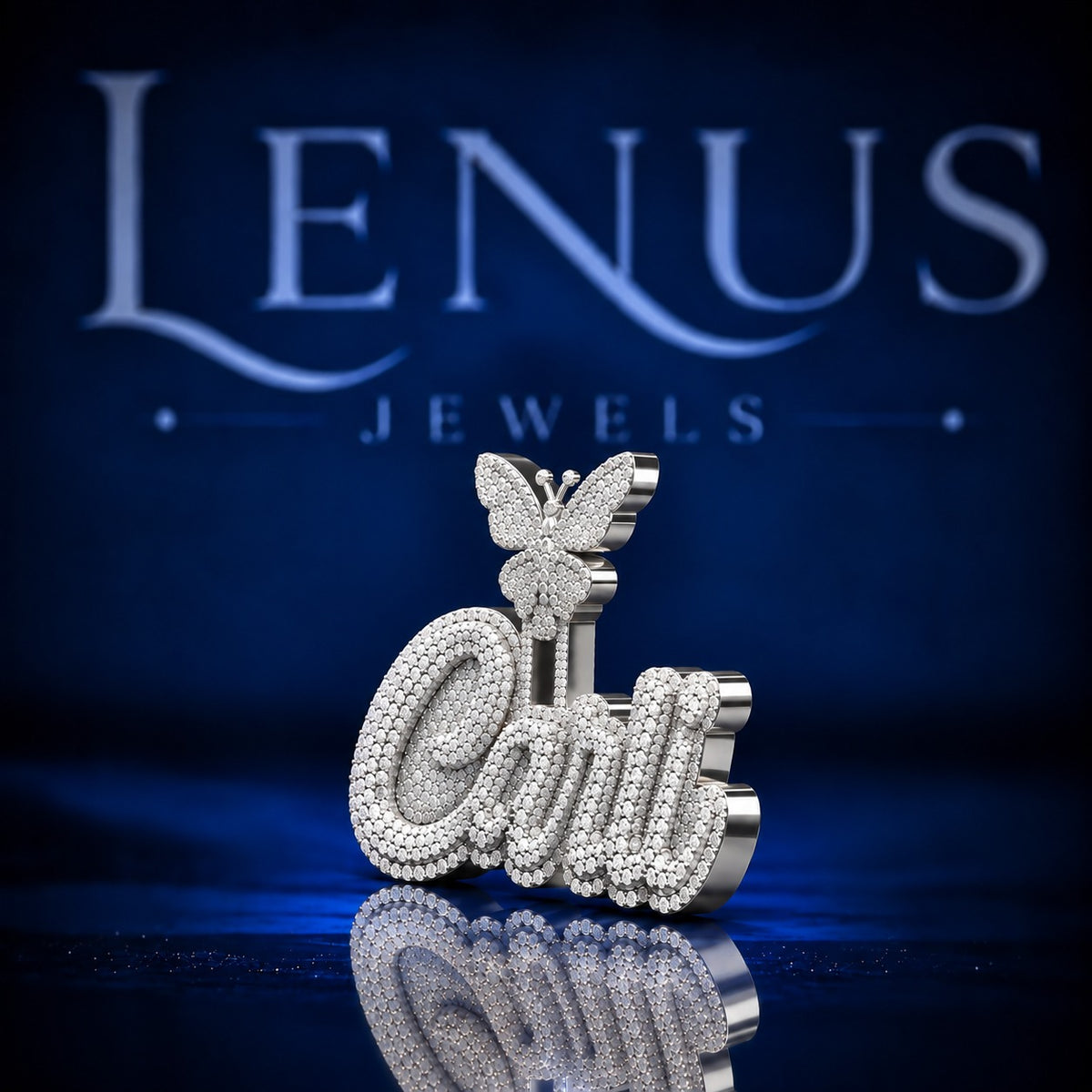 Custom Name Moissanite Pendant with Butterfly Bail – VVS Iced Out 925 Sterling Silver Personalized Script Hip Hop Jewelry