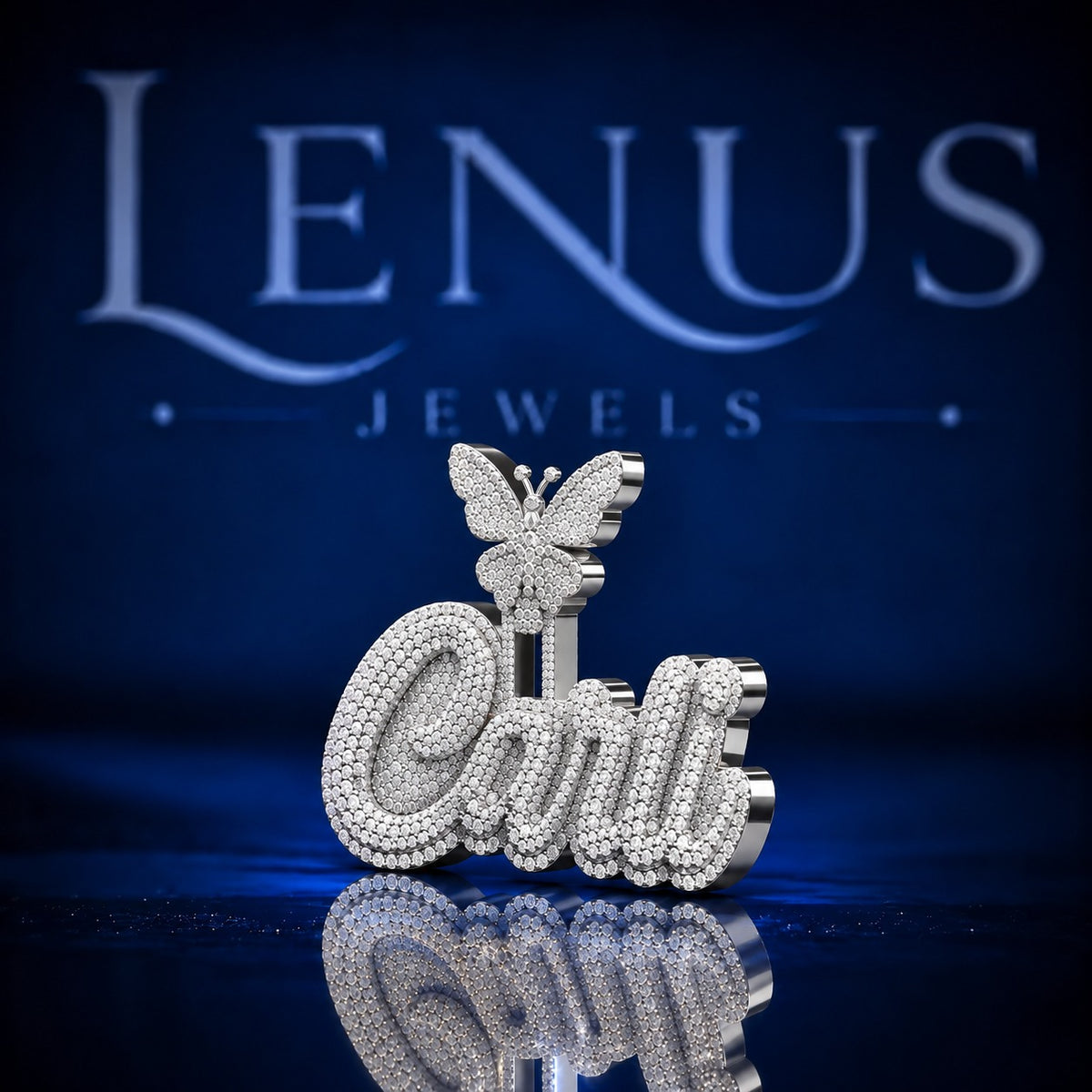 Custom Name Moissanite Pendant with Butterfly Bail – VVS Iced Out 925 Sterling Silver Personalized Script Hip Hop Jewelry
