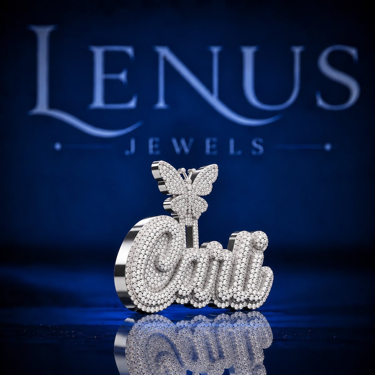 Custom Name Moissanite Pendant with Butterfly Bail – VVS Iced Out 925 Sterling Silver Personalized Script Hip Hop Jewelry