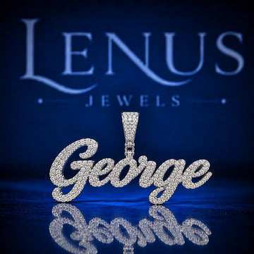 Custom George Iced Out Moissanite Name Pendant – VVS D Color 925 Sterling Silver Script Letter Hip Hop Pendant, Personalized Rapper Jewelry