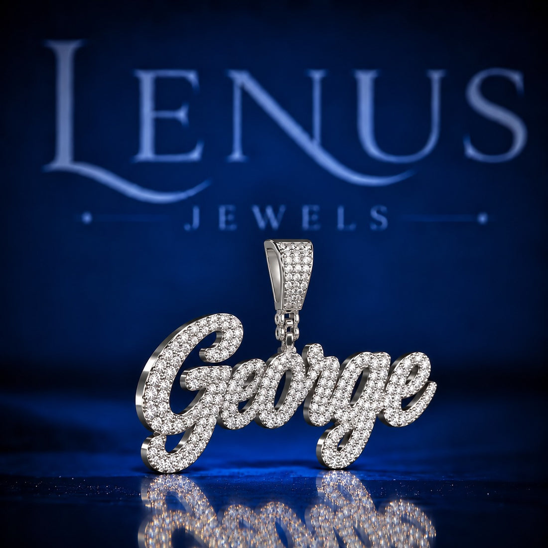 Custom George Iced Out Moissanite Name Pendant – VVS D Color 925 Sterling Silver Script Letter Hip Hop Pendant, Personalized Rapper Jewelry