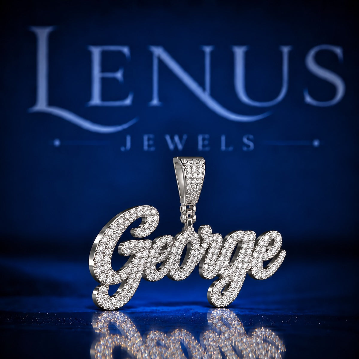 Custom George Iced Out Moissanite Name Pendant – VVS D Color 925 Sterling Silver Script Letter Hip Hop Pendant, Personalized Rapper Jewelry