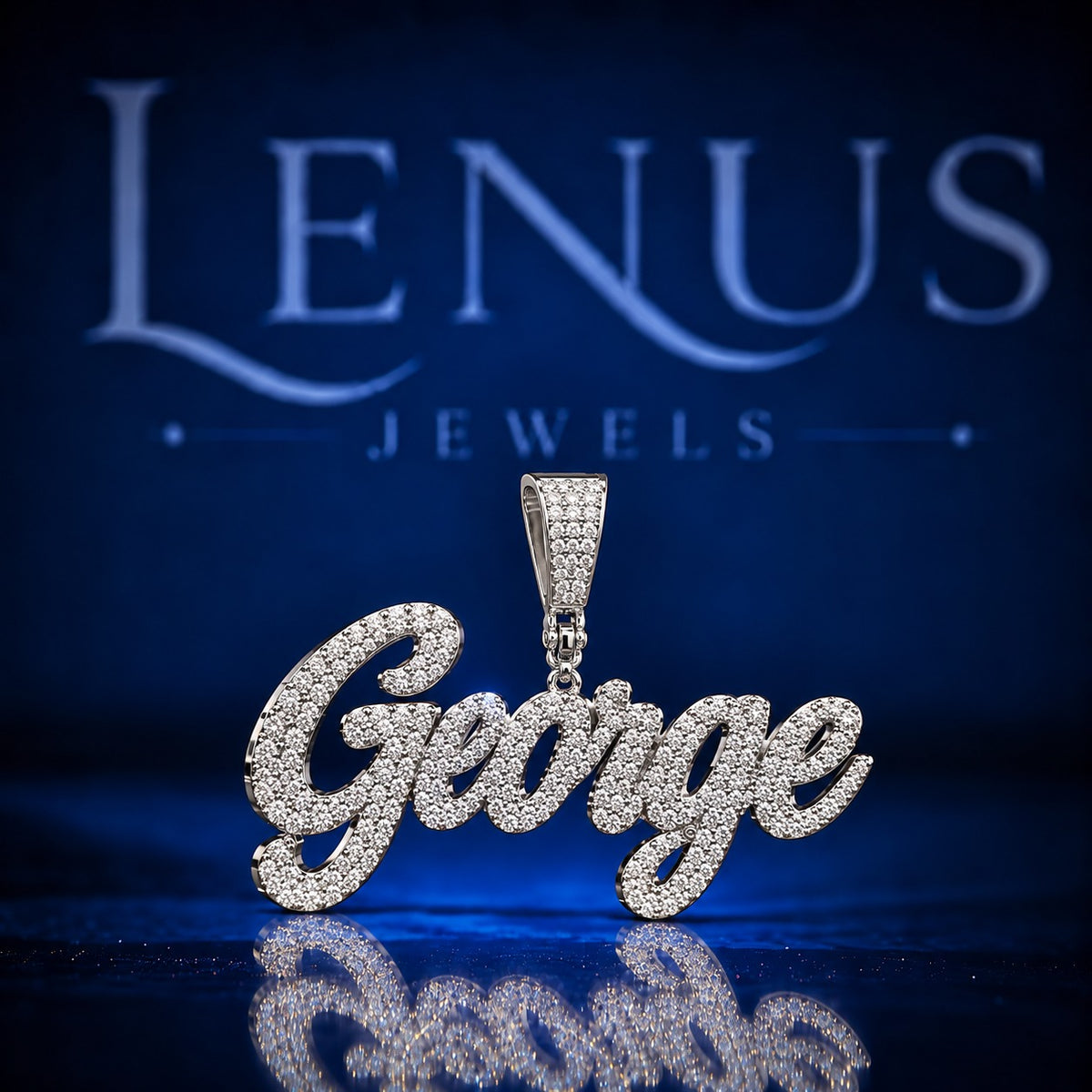 Custom George Iced Out Moissanite Name Pendant – VVS D Color 925 Sterling Silver Script Letter Hip Hop Pendant, Personalized Rapper Jewelry