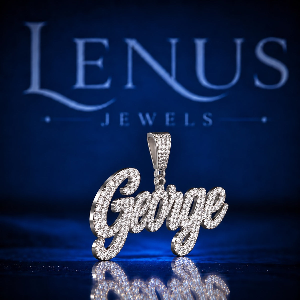 Custom George Iced Out Moissanite Name Pendant – VVS D Color 925 Sterling Silver Script Letter Hip Hop Pendant, Personalized Rapper Jewelry