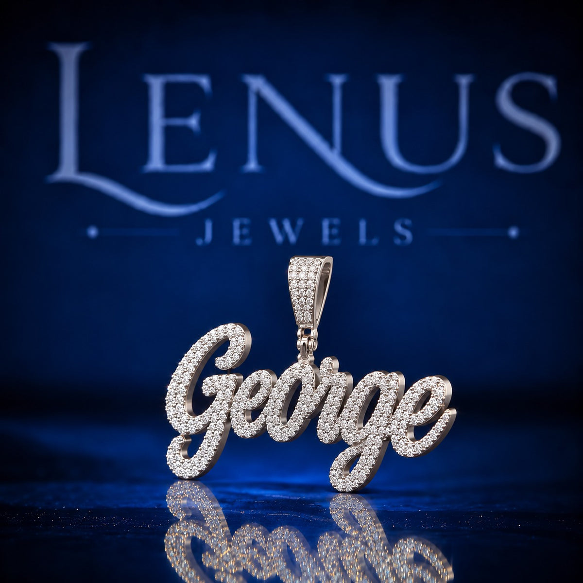 Custom George Iced Out Moissanite Name Pendant – VVS D Color 925 Sterling Silver Script Letter Hip Hop Pendant, Personalized Rapper Jewelry
