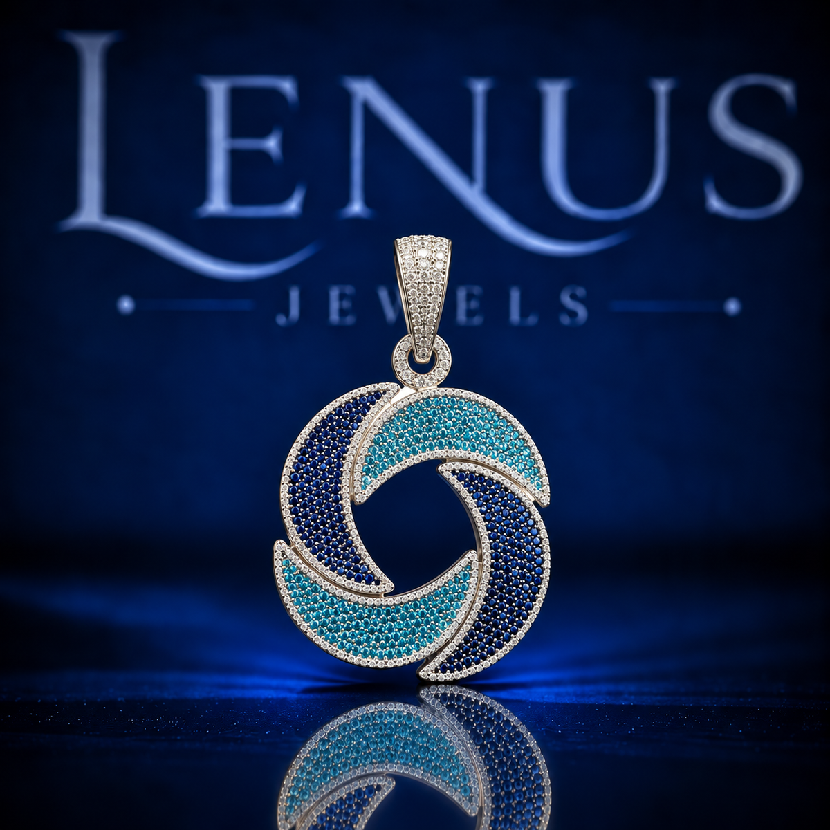 Blue Wave Moissanite Pendant – VVS 925 Sterling Silver Aqua & Navy Iced Out Ocean Swirl Hip Hop Pendant for Men & Women