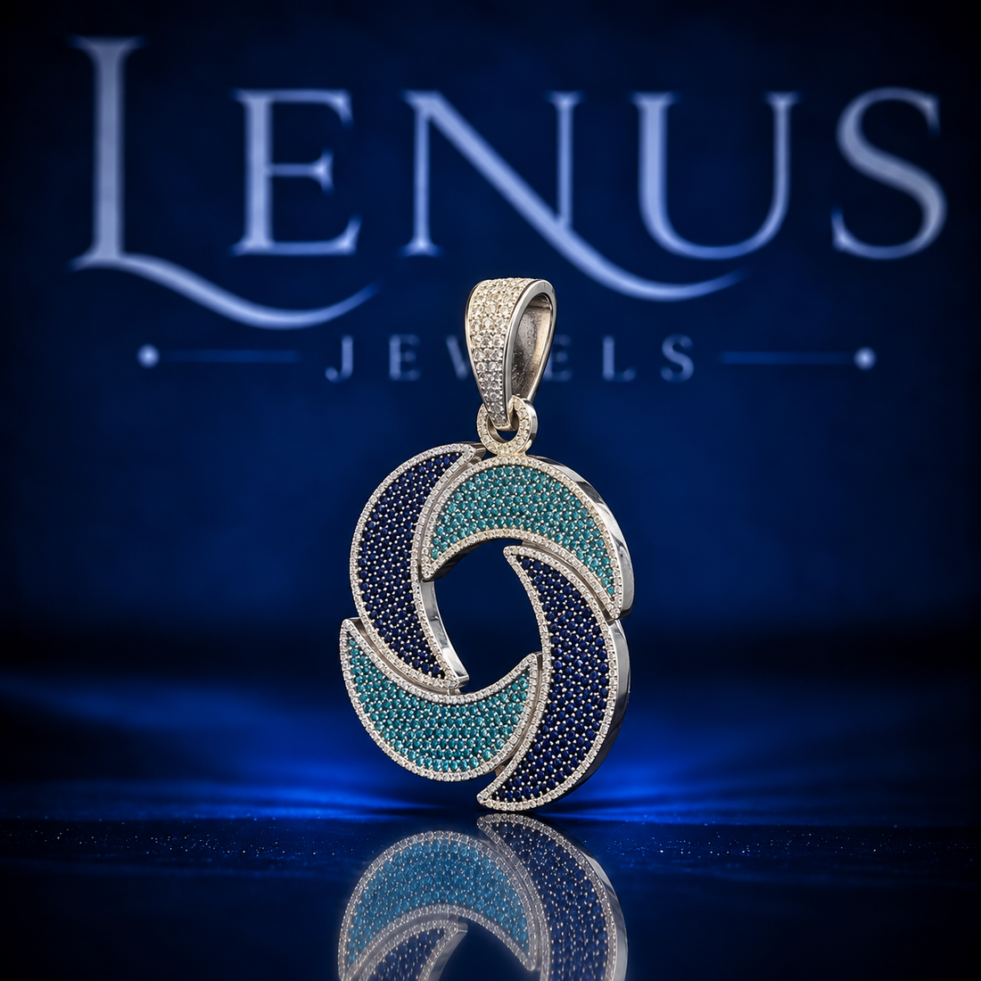 Blue Wave Moissanite Pendant – VVS 925 Sterling Silver Aqua & Navy Iced Out Ocean Swirl Hip Hop Pendant for Men & Women