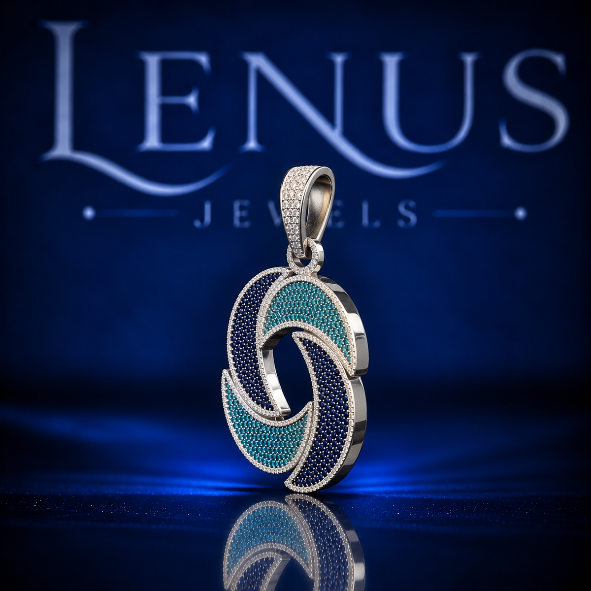 Blue Wave Moissanite Pendant – VVS 925 Sterling Silver Aqua & Navy Iced Out Ocean Swirl Hip Hop Pendant for Men & Women