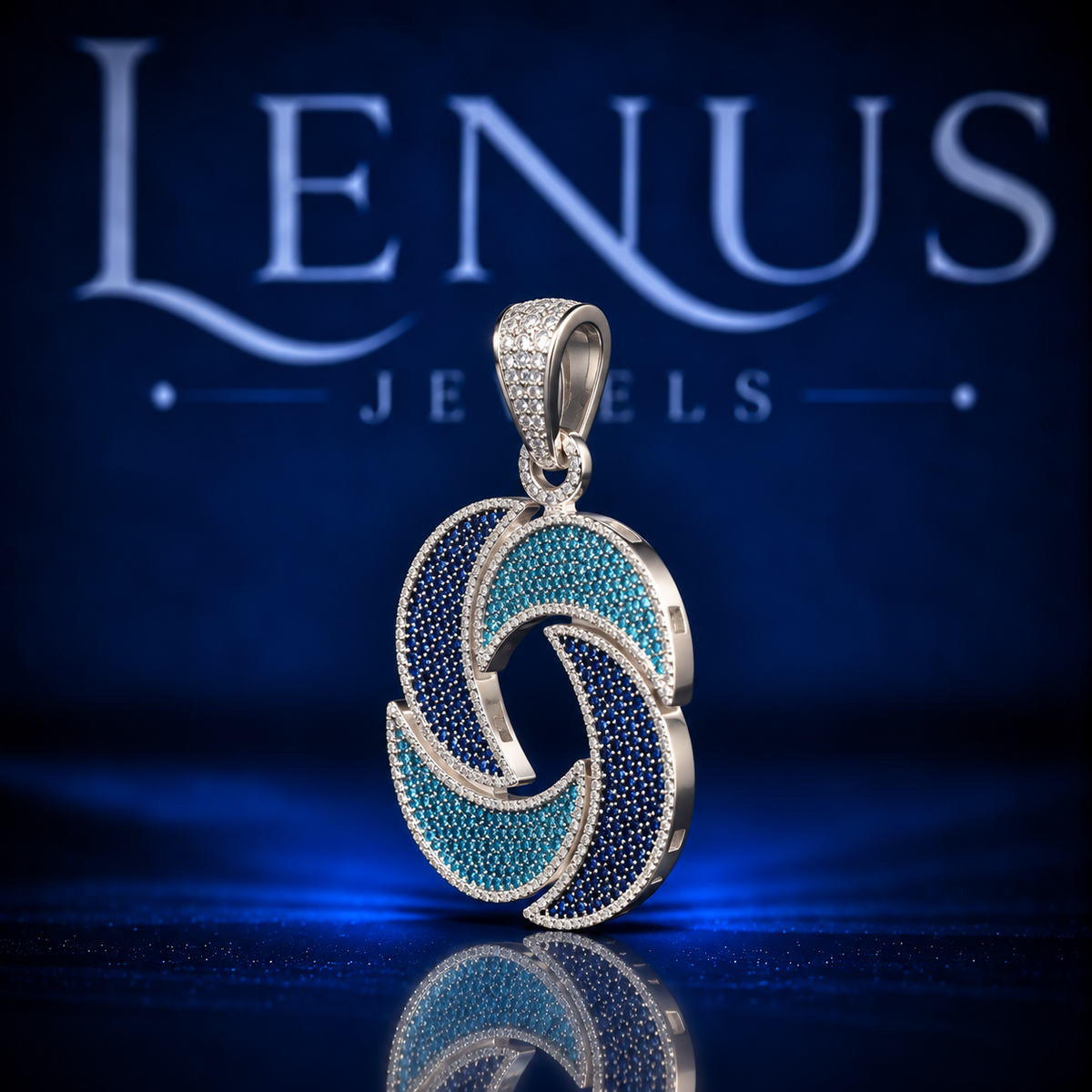 Blue Wave Moissanite Pendant – VVS 925 Sterling Silver Aqua & Navy Iced Out Ocean Swirl Hip Hop Pendant for Men & Women