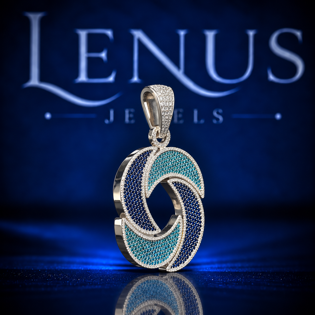 Blue Wave Moissanite Pendant – VVS 925 Sterling Silver Aqua & Navy Iced Out Ocean Swirl Hip Hop Pendant for Men & Women