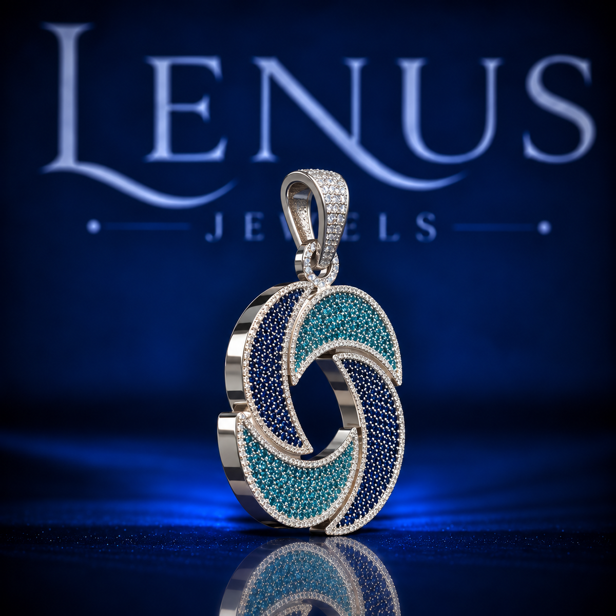 Blue Wave Moissanite Pendant – VVS 925 Sterling Silver Aqua & Navy Iced Out Ocean Swirl Hip Hop Pendant for Men & Women