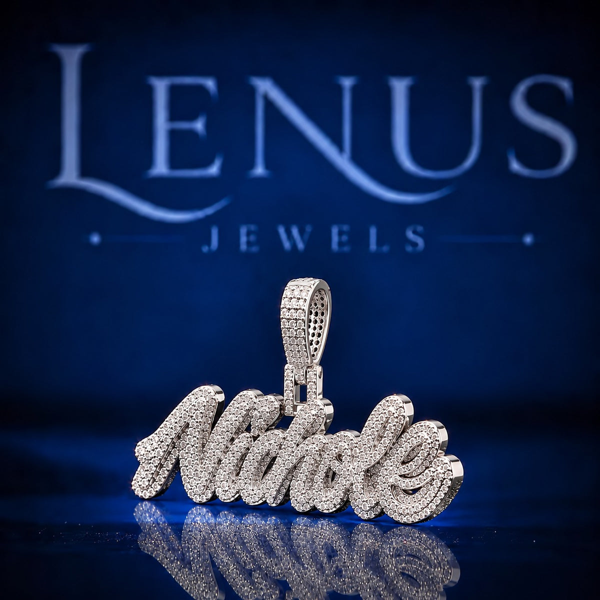 Custom Name Moissanite Pendant – VVS Iced Out Script Name 925 Sterling Silver Personalized Hip Hop Pendant for Men & Women