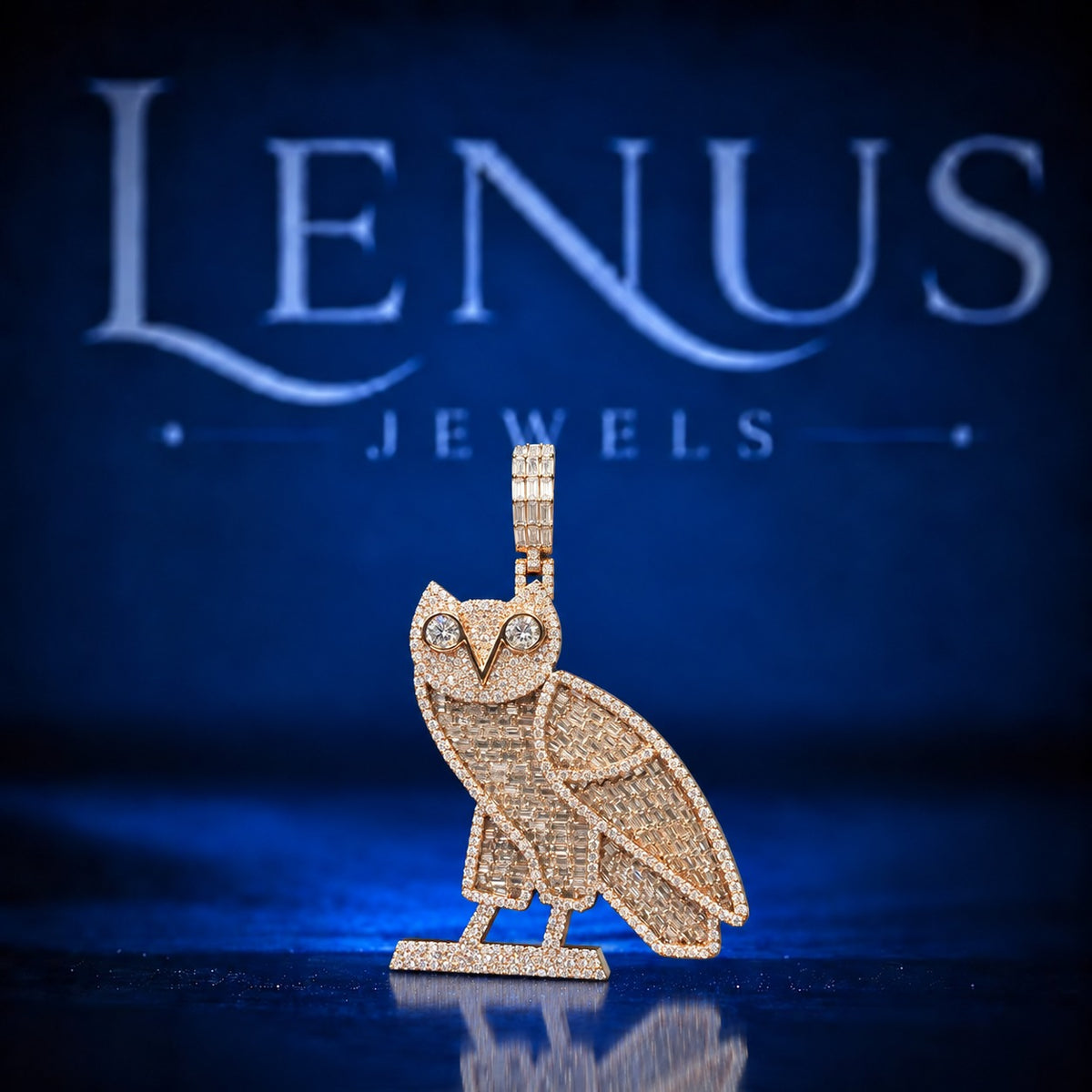 Iced Out Owl Moissanite Pendant – VVS Baguette & Round Moissanite 925 Sterling Silver Rose Gold Hip Hop Pendant for Men