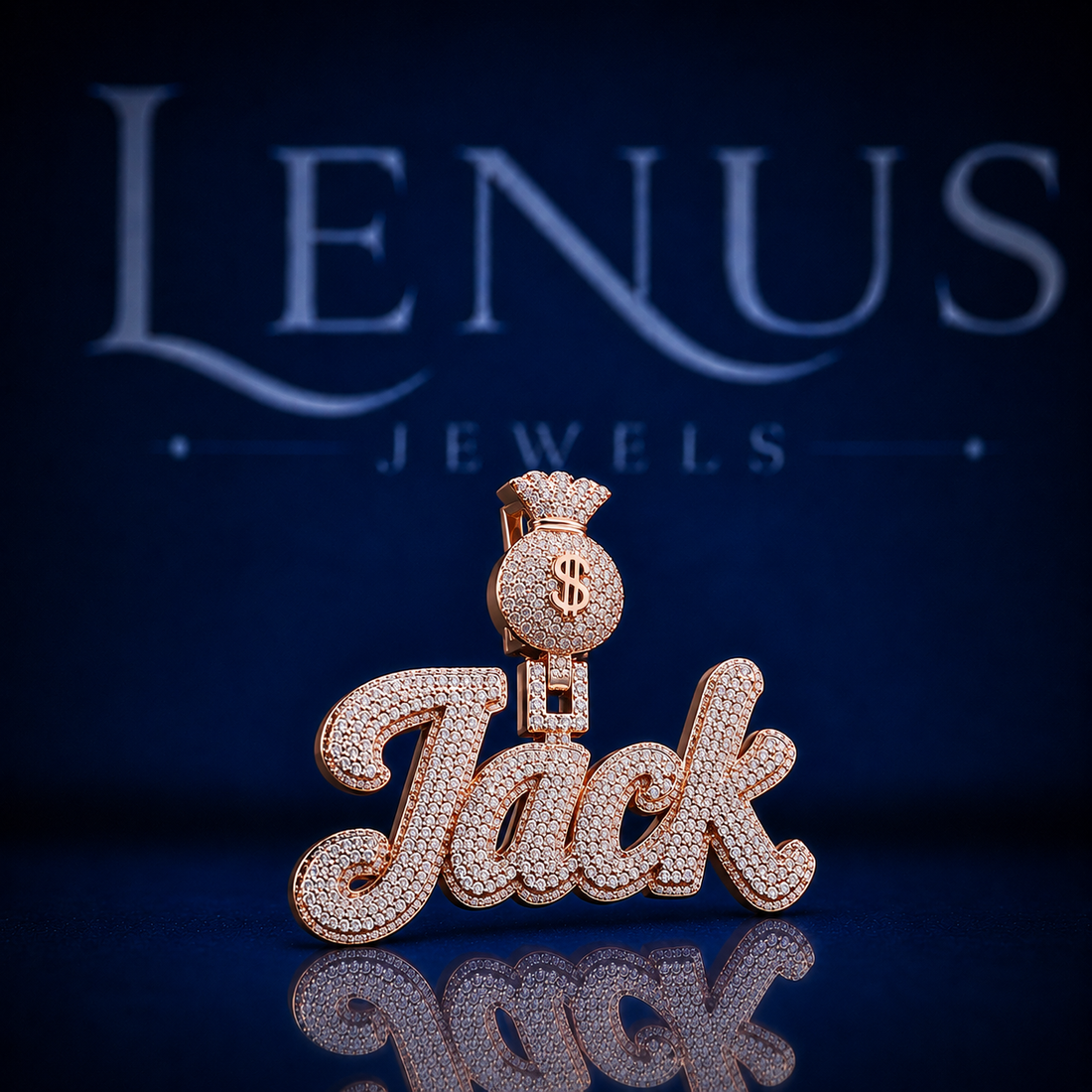 Jack Iced Out VVS Moissanite Name Pendant – 925 Sterling Silver Rose Gold Hip Hop Custom Script Letter Jewelry with Money Bag Bail