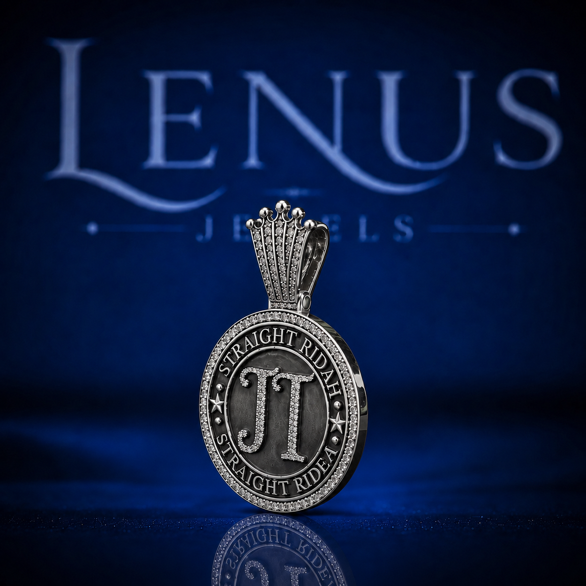 Straight Ridah JT Iced Out VVS Moissanite Pendant – 925 Sterling Silver Round Medallion with Crown Bail, Diamond Tester Pass Hip Hop Jewelry