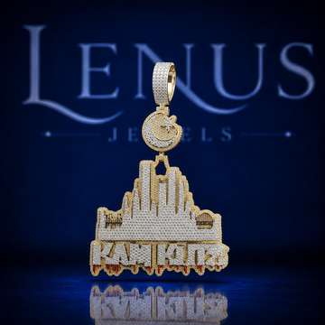 Custom City Skyline Pendant – Iced Out VVS Moissanite 925 Sterling Silver Gold Finish Crescent Moon Star Bail Hip Hop Jewelry