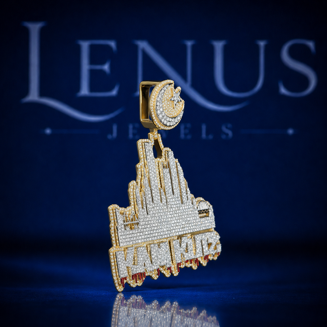 Custom City Skyline Pendant – Iced Out VVS Moissanite 925 Sterling Silver Gold Finish Crescent Moon Star Bail Hip Hop Jewelry