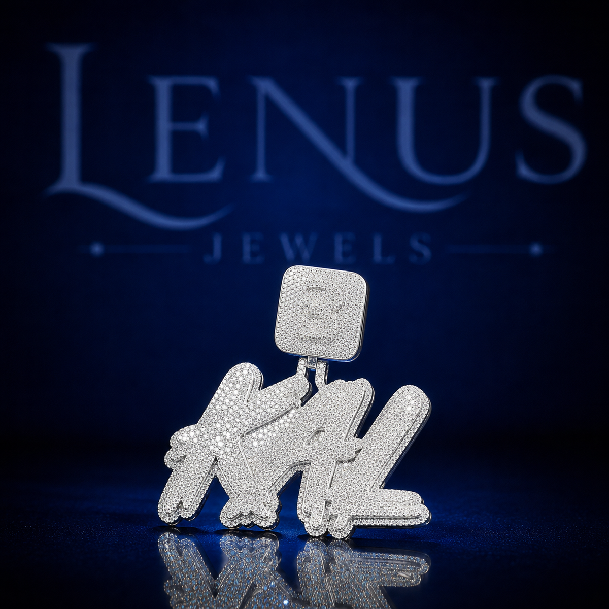 Iced Out KAL Graffiti Name VVS Moissanite Pendant – 925 Sterling Silver Custom 3D Letter Hip Hop Jewelry with Square Diamond Pavé Bail