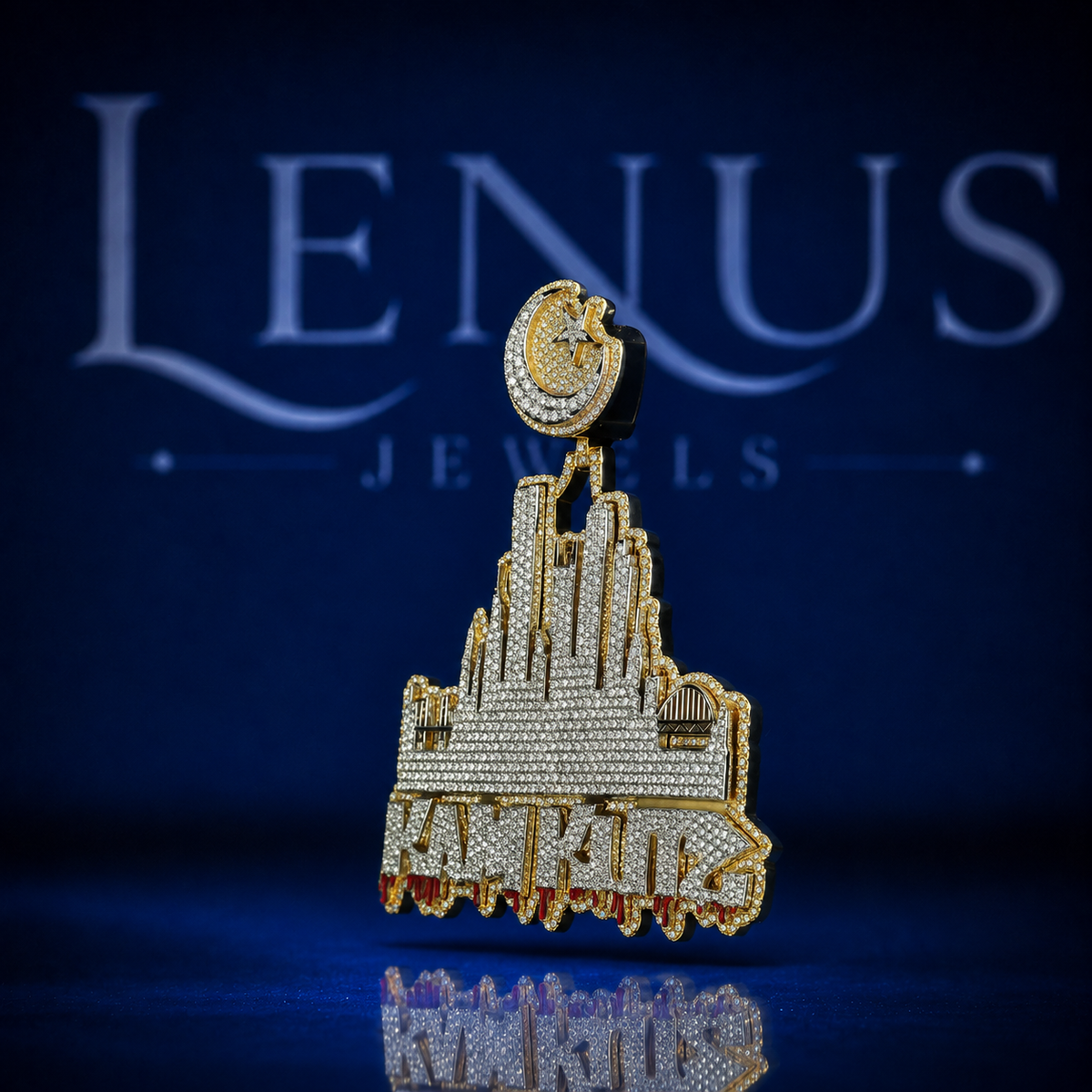 Custom City Skyline Pendant – Iced Out VVS Moissanite 925 Sterling Silver Gold Finish Crescent Moon Star Bail Hip Hop Jewelry